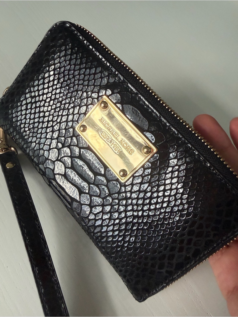 Michael Kors Black Python Embossed Leather Wristlet / Wallet – NWOT